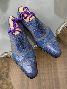 Men's Blue Crocodile Leather Oxfords